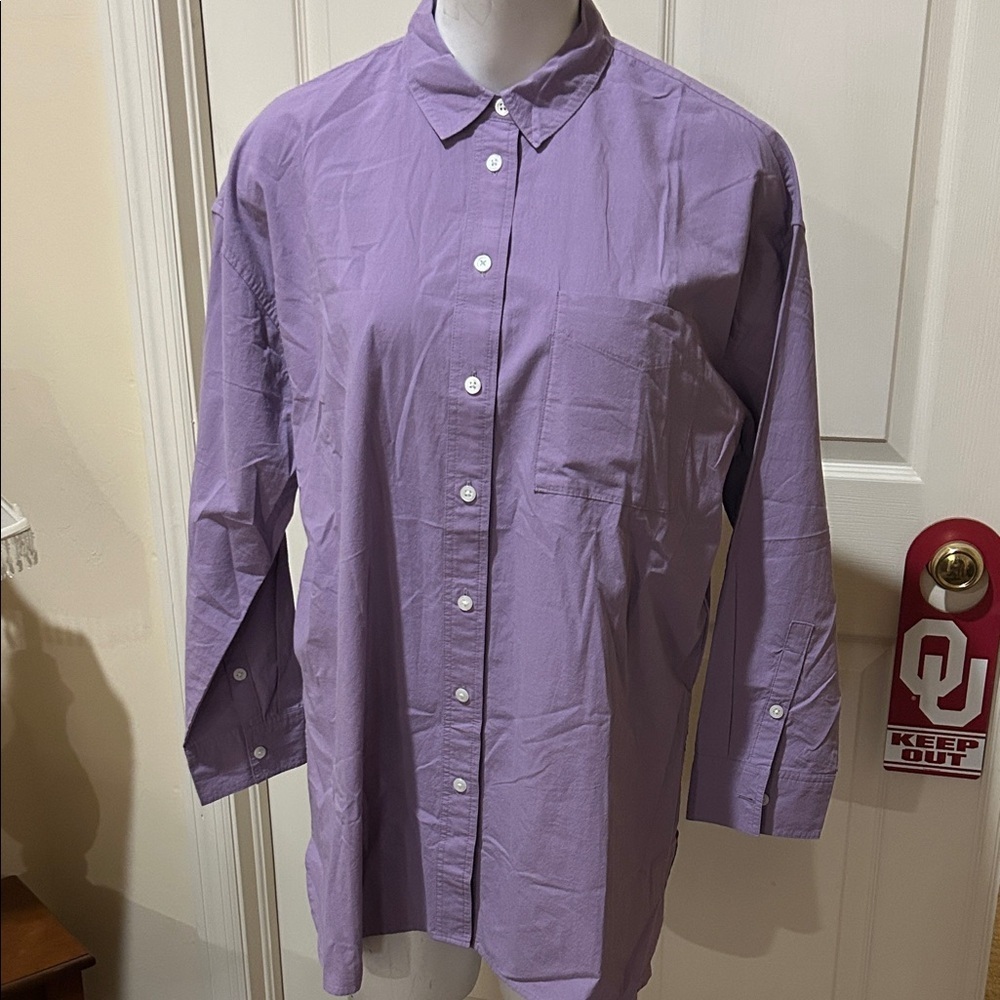 Madewell Lavender Oversized Poplin small Casual Button Down Shirt/dress - Picture 2 of 11
